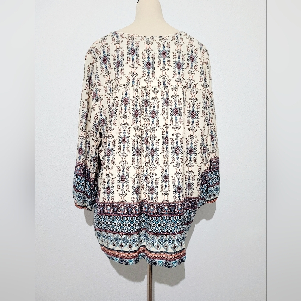Artesia Floral Boho Blouse Tunic V-neck 3/4 Sleeve With Tassels Woman's Size XL - Picture 4 of 13